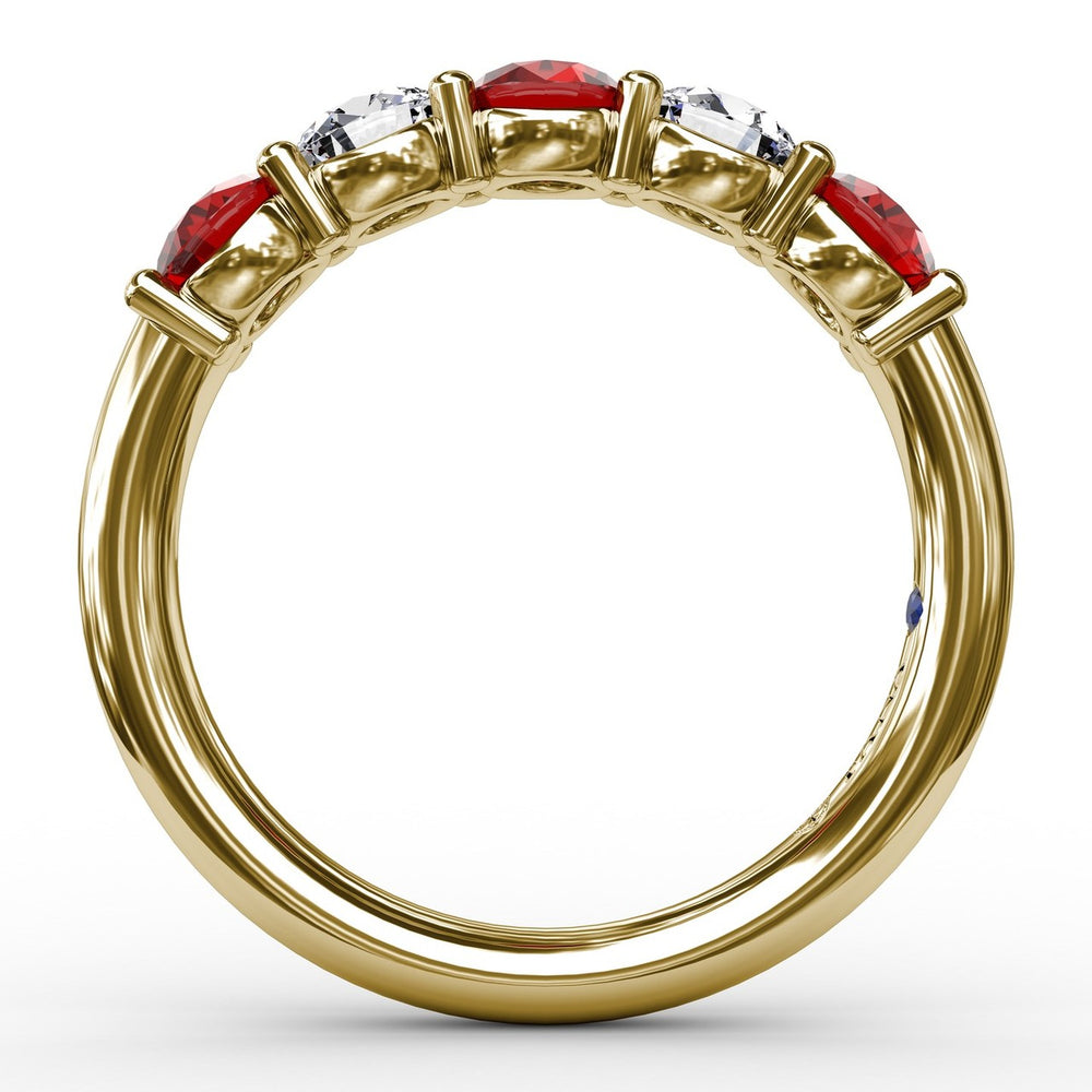 Fana 14k Yellow Gold Chunky Ruby and Diamond Shared Prong Anniversary Band