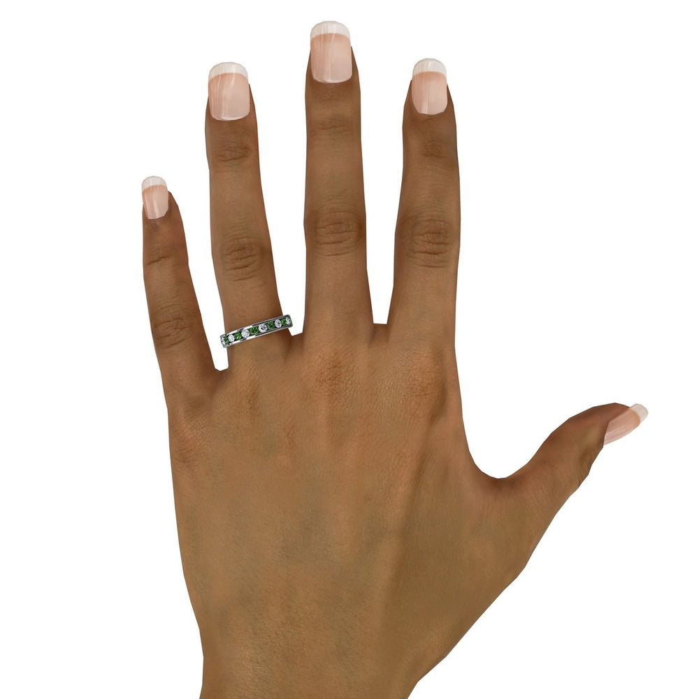 Fana 14k White Gold Single Row Emerald and Diamond Band