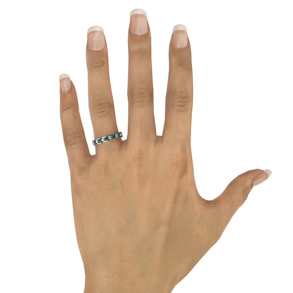 Fana 14k White Gold Single Row Emerald and Diamond Band