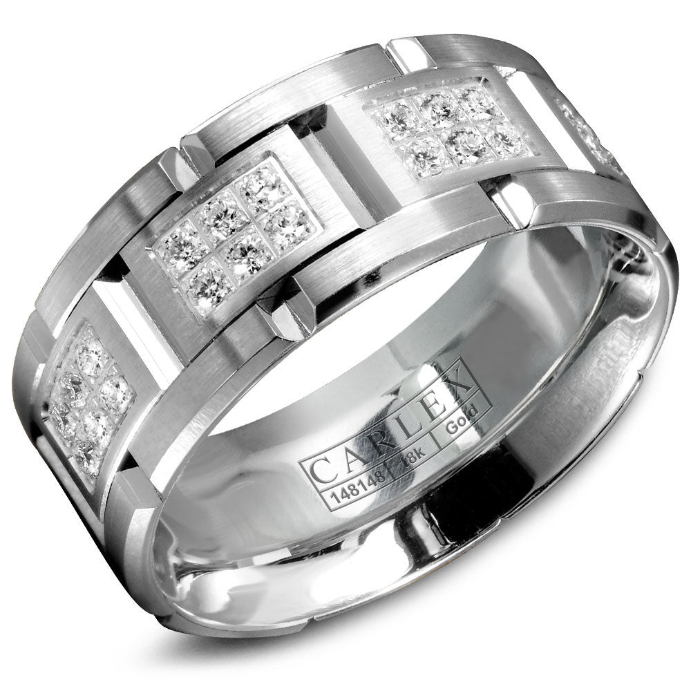 Carlex G1 Wedding Band White 18k Gold With 48 RD, TCW 0.94ct 9.00mm VS1