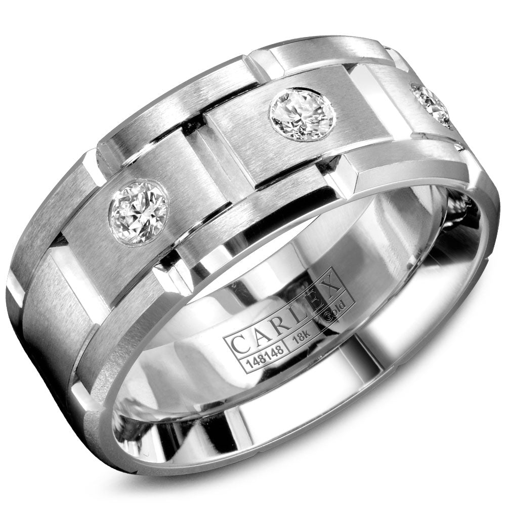 Carlex G1 Wedding Band White 18k Gold With 3 RD, TCW 0.3ct 9.00mm VS1