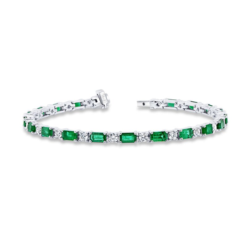 Uneek 18k White Gold Emerald & Diamond Link Bracelet BR30011E