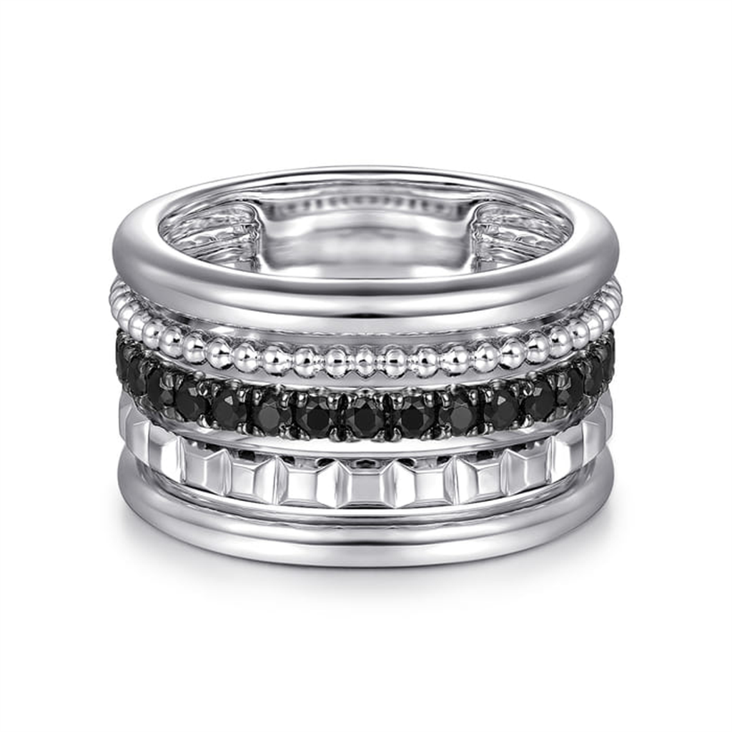 Gabriel & Co. Sterling Silver Multi-Row Black Spinel Bujukan Band LR52629SVJBS