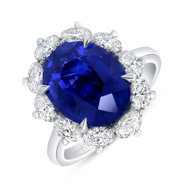 Uneek Platinum Oval Sapphire Halo Ring R094OVBS