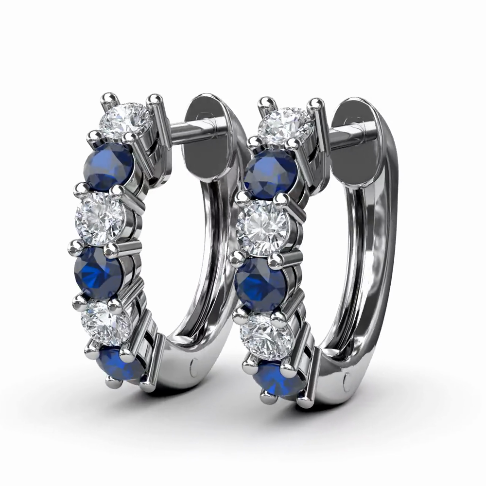 Shared Prong Sapphire And Diamond Hoop Earrings by Fana (ER1494S)