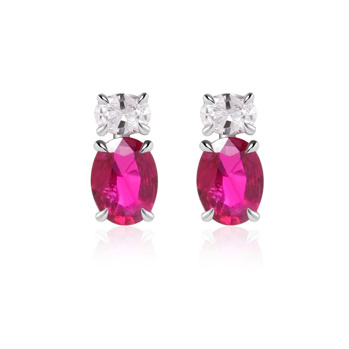 Valani 18k White Gold Oval Ruby & Diamond Earrings, 1.21ct