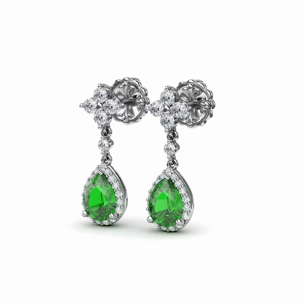 Emerald and Diamond Teardrop Dangle Earrings by Fana (ER1882E)