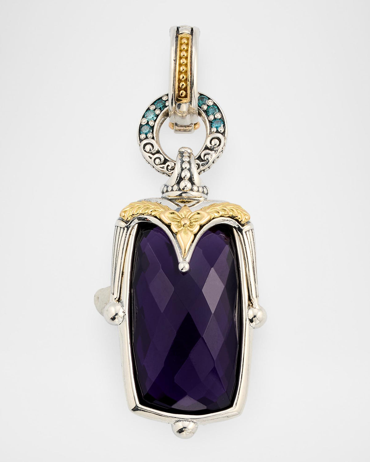 Konstantino Sterling Silver & 18K Yellow Gold Amethyst & Blue Diamond Pendant