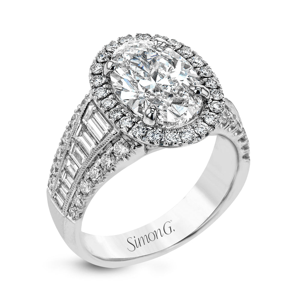 Simon G LR1164-OV Oval-Cut Halo Engagement Ring in 18k Gold with Diamonds