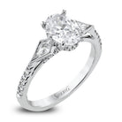 Simon G LR2976 Oval-Cut Three-Stone Engagement Ring in 18k White Gold with Diamonds