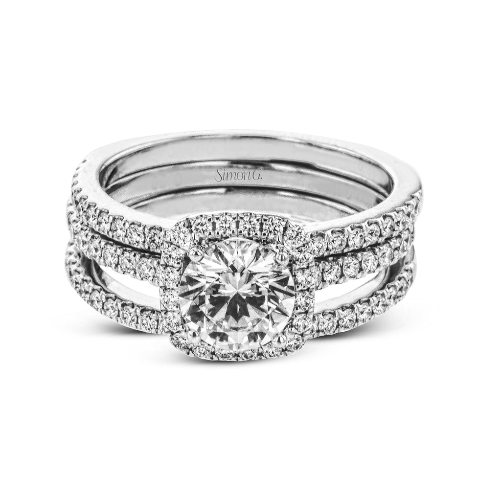Simon G TR790 Round-cut Halo Engagement Ring & Matching Wedding Band in 18k Gold with Diamonds