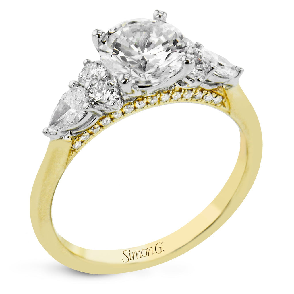 Simon G LR2563 Round-Cut Three-Stone Engagement Ring in 18k Gold with Diamonds