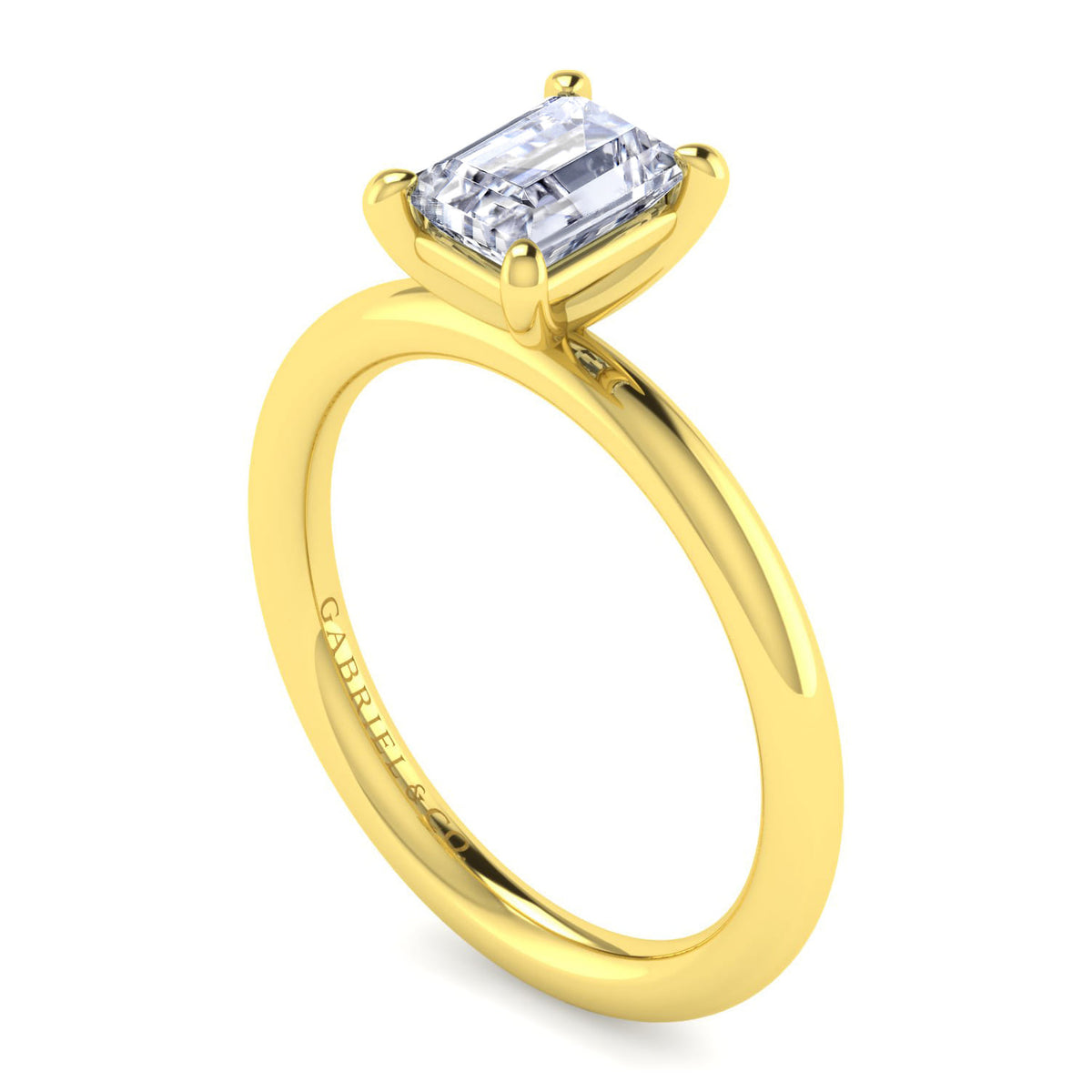 Gabriel & Co. 14k Yellow Gold 1.01ct Emerald Cut Diamond Solitaire Engagement Ring - angle view