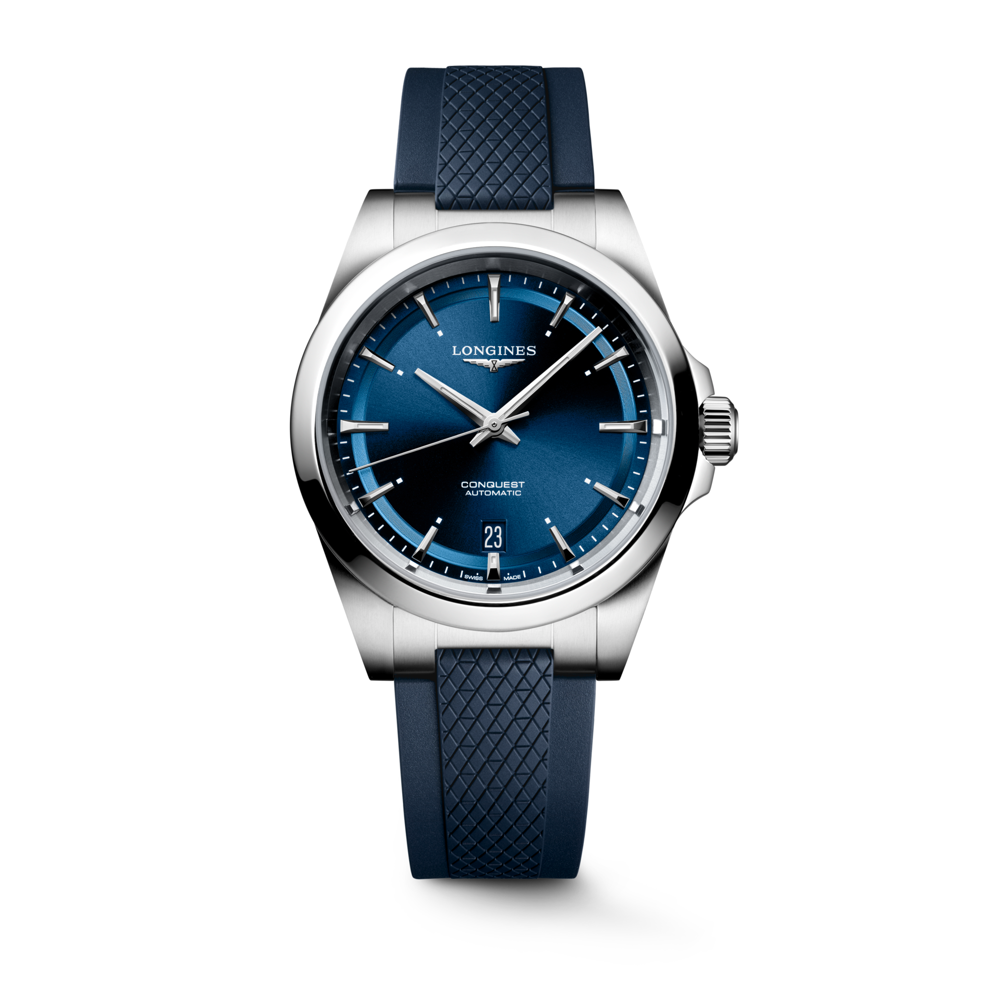 Longines Conquest 38mm Watch with Blue Rubber Strap